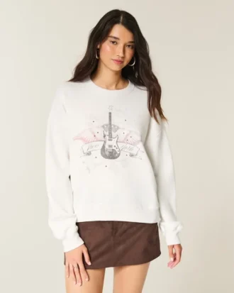 Moletom com estampa de guitarra e tachas Easy New York