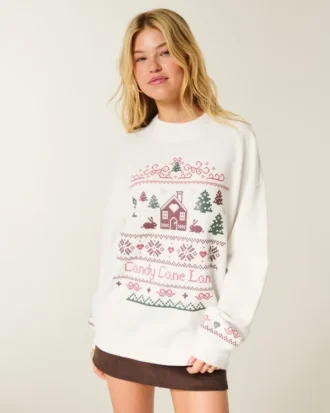 Moletom oversized com gola alta e estampa gráfica de inverno