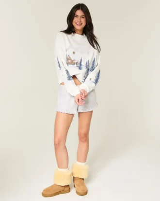 Moletom oversized com gola alta e estampa gráfica de inverno
