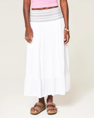 Saia maxi com cintura franzida