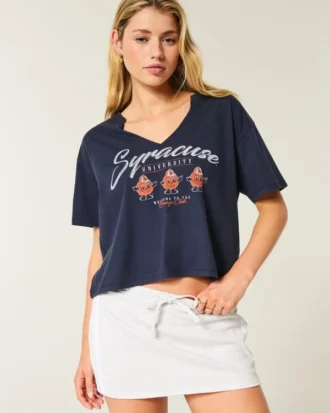 T-shirt com estampa da Universidade de Syracuse e decote fácil