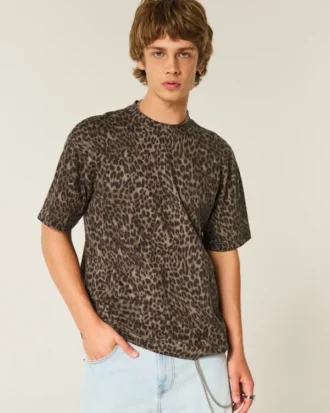 T-shirt de algodão pesado com estampado leopardo