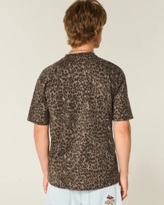 T-shirt de algodão pesado com estampado leopardo