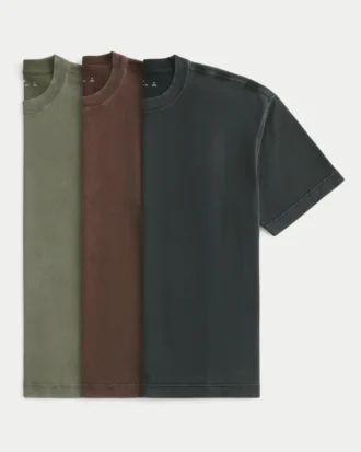 T-shirt de algodão pesado lavado com corte reto, 3 unidades