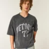 T-shirt de futebol com gráfico Detroit, pesada e folgada