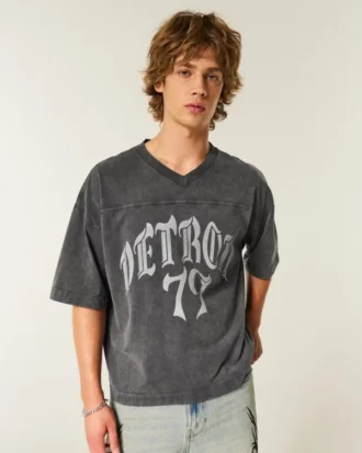 T-shirt de futebol com gráfico Detroit, pesada e folgada