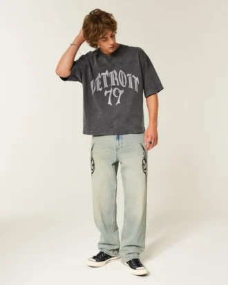 T-shirt de futebol com gráfico Detroit, pesada e folgada