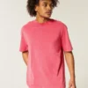 T-shirt de gola redonda, pesada e lavada