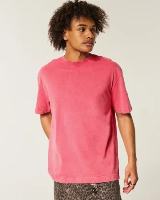 T-shirt de gola redonda, pesada e lavada