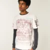 T-shirt descontraída com estampado misto