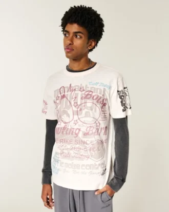T-shirt descontraída com estampado misto