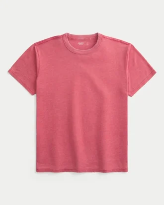 T-shirt descontraída com gola redonda e efeito lavado