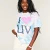 T-shirt oversized com estampado tie-dye e gráfico UV «I Heart»