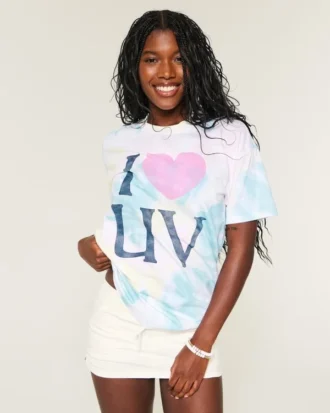 T-shirt oversized com estampado tie-dye e gráfico UV «I Heart»