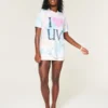 T-shirt oversized com estampado tie-dye e gráfico UV «I Heart»