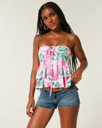 Top babydoll com alças e camadas
