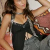Top babydoll com brilho enrugado Top babydoll com brilho enrugado