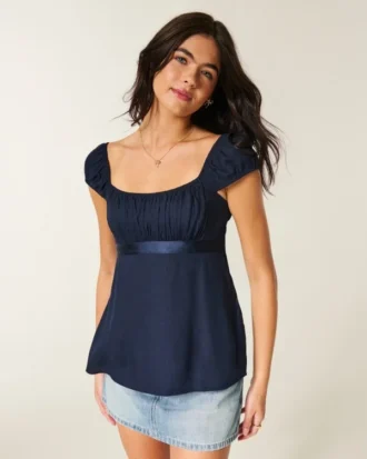 Top babydoll com laço em cetim fácil