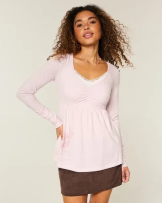 Top babydoll com mangas compridas e estampado