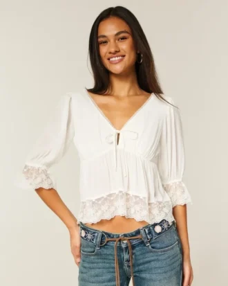 Top babydoll com mangas três quartos