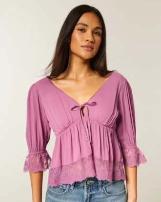 Top babydoll com mangas três quartos