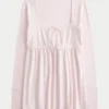 Top babydoll de manga comprida com acabamento em renda fácil Top babydoll de manga comprida com acabamento em renda fácil