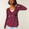Top babydoll de manga comprida com frente cruzada