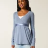 Top babydoll de manga comprida com frente cruzada