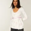 Top babydoll de manga comprida com frente cruzada