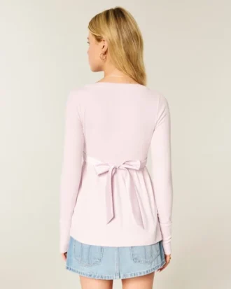 Top babydoll de manga comprida com frente cruzada