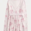 Top babydoll de manga comprida com frente cruzada