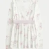 Top babydoll de manga comprida com frente cruzada