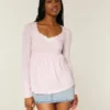 Top babydoll de manga comprida com pinças no peito