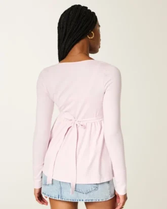 Top babydoll de manga comprida com pinças no peito