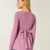 Top babydoll de manga comprida com pinças no peito