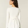 Top babydoll de manga comprida com pinças no peito