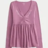Top babydoll de manga comprida com pinças no peito