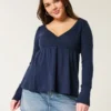 Top babydoll de manga comprida com ponto aberto Top babydoll de manga comprida com ponto aberto