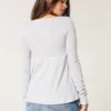 Top babydoll de manga comprida com ponto aberto Top babydoll de manga comprida com ponto aberto