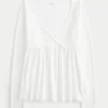 Top babydoll de manga comprida com ponto aberto Top babydoll de manga comprida com ponto aberto