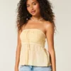 Top babydoll fácil sem alças em croché misto Top babydoll fácil sem alças em croché misto