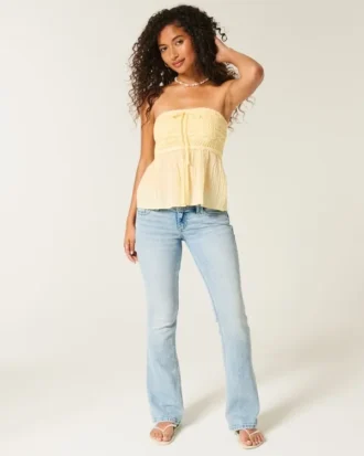 Top babydoll fácil sem alças em croché misto