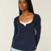 Top babydoll Henley com laço fácil