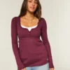 Top babydoll Henley com laço fácil Top babydoll Henley com laço fácil