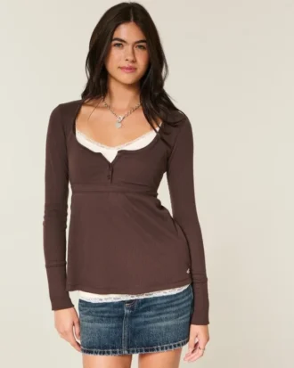 Top babydoll Henley com laço fácil