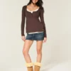 Top babydoll Henley com laço fácil Top babydoll Henley com laço fácil
