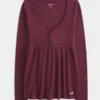Top babydoll Henley com laço fácil Top babydoll Henley com laço fácil