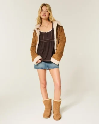 Top babydoll Henley de manga comprida