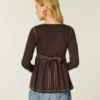 Top babydoll Henley de manga comprida