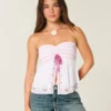Top babydoll sem alças com bordado Top babydoll sem alças com bordado